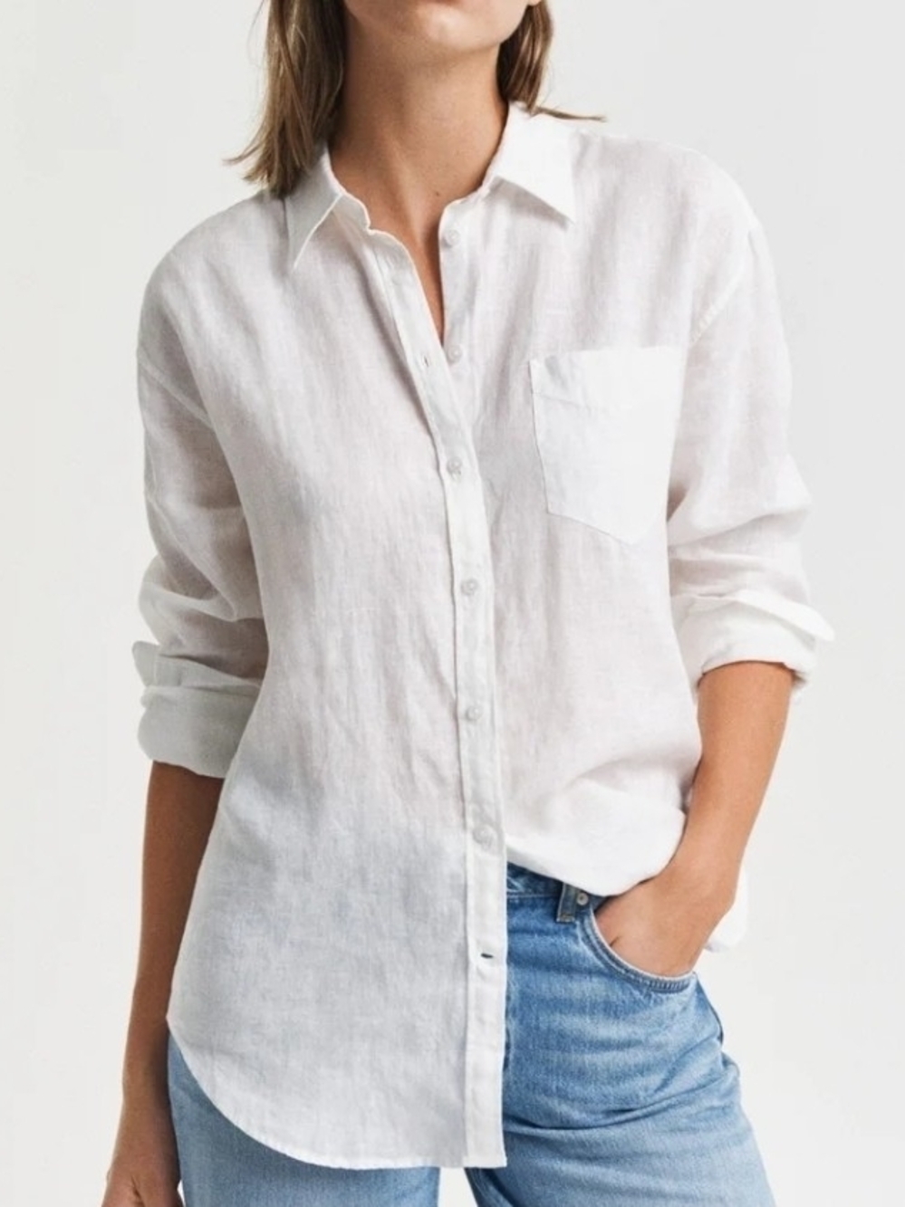 GAP White 100% Linen Boyfriend Button Down Shirt - Size M